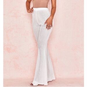 HOUSE OF CB Valeria White Sheer Fine Ribbed Knit Trousers Size XSmall